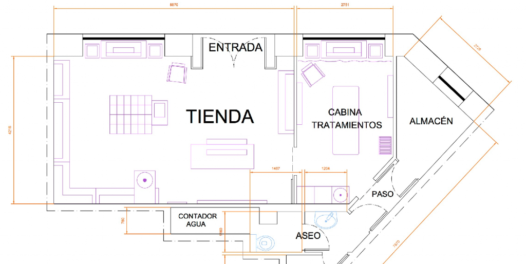 Plano proyecto de acondicionamiento y actividad tienda cosmética